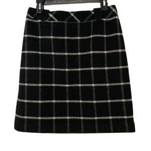 Talbots Wool Blend Plaid Black White Gray Pencil Skirt Work Career